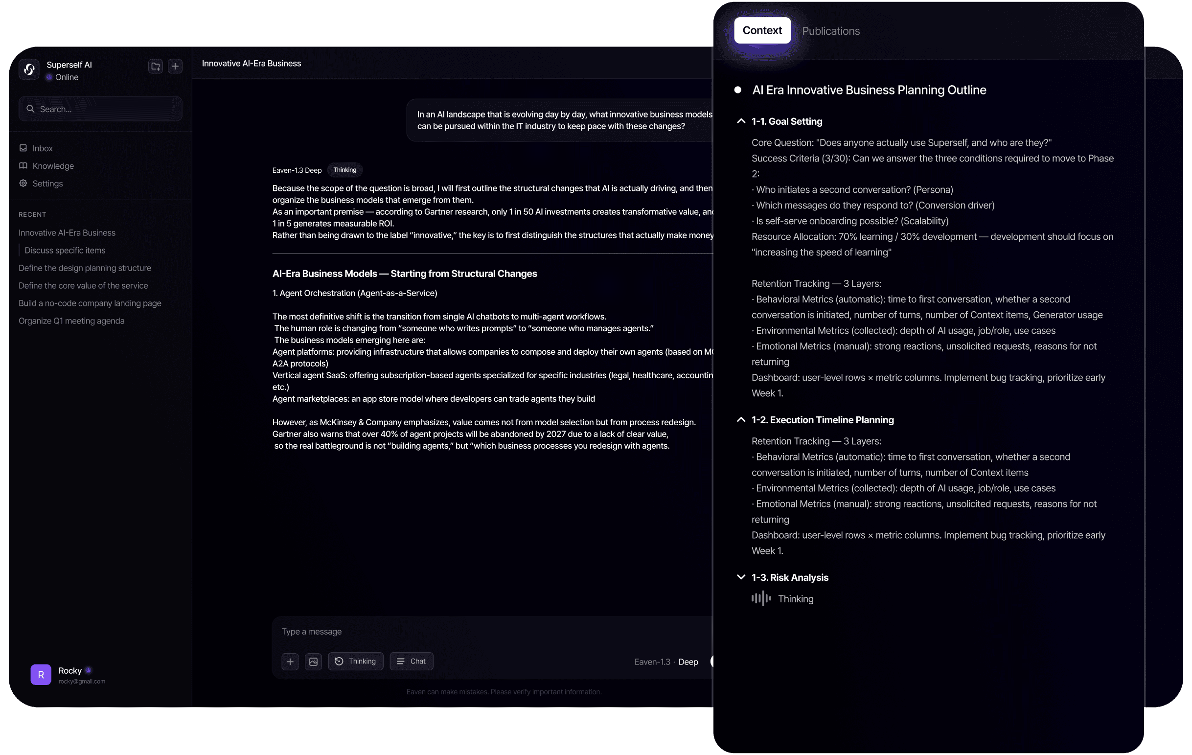 Superself app — Chat and Context panel